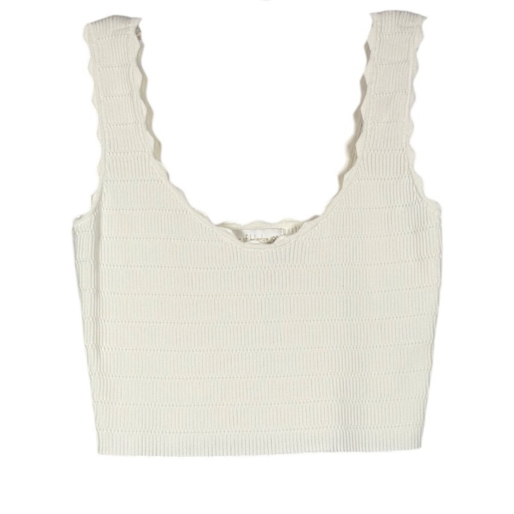 House of Harlow 1960 Cream Ripped Crop Top, Scalloped Straps, Size Small